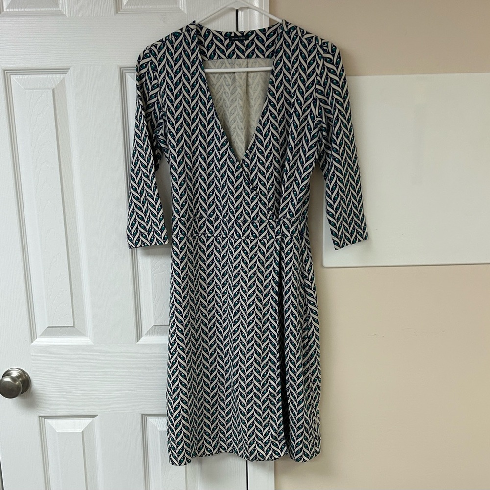 Marc O’Polo chevron faux wrap dress with three-quarter length sleeves.